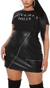 img 4 attached to 👗 High-Waisted Bodycon Faux Leather Zipper Short Skirt for Women's Plus Size