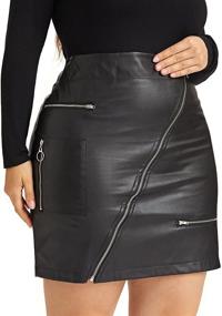 img 2 attached to 👗 High-Waisted Bodycon Faux Leather Zipper Short Skirt for Women's Plus Size