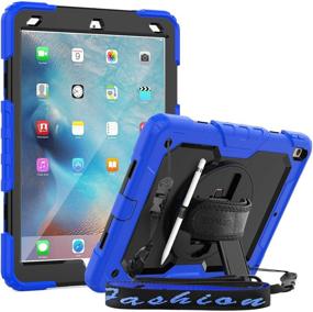 img 4 attached to SEYMAC iPad Air 3 Case 2019, Full Body Protection with 360° Rotating Stand, Hand Strap, Shoulder Strap, Screen Protector, Pencil Holder for iPad Air 3 2019, iPad Pro 10.5'' 2017 - Blue/Black