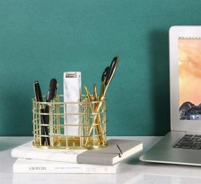 img 1 attached to 🖊️ Organize Your Office in Style with the Nugorise Gold Metal Pen Holder and Stationery Organizer