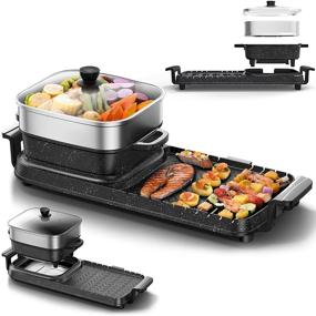 img 4 attached to 🍲 Aoran Hot Pot Electric Grill with Smokeless Korean BBQ, Indoor Electric Pot N Steamer, 3.5L Multifunctional Party Hotpot N Grill Combo