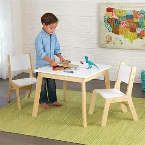img 3 attached to KidKraft Wooden Modern Table & 2 Chair Set - White & Natural: Ideal Children's Furniture for Ages 3-8