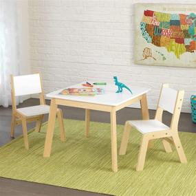 img 2 attached to KidKraft Wooden Modern Table & 2 Chair Set - White & Natural: Ideal Children's Furniture for Ages 3-8