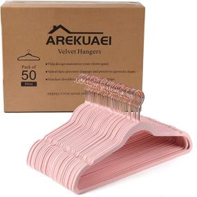 img 3 attached to AREKUAEI Premium Blush Pink Velvet Hangers (Pack of 50) - Heavyduty, Non-Slip, Copper/Rose Gold Hooks - Space Saving Clothes Hangers