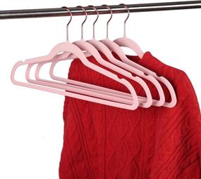 img 1 attached to AREKUAEI Premium Blush Pink Velvet Hangers (Pack of 50) - Heavyduty, Non-Slip, Copper/Rose Gold Hooks - Space Saving Clothes Hangers