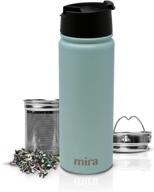 ☕ mira 18 oz stainless steel insulated tea infuser bottle for loose tea - thermos travel mug with removable tea infuser strainer in pearl blue логотип