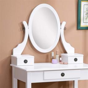 img 3 attached to 💄 Stylish White Wood Makeup Vanity Table and Stool Set by Roundhill Furniture: Moniya Collection
