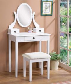 img 4 attached to 💄 Stylish White Wood Makeup Vanity Table and Stool Set by Roundhill Furniture: Moniya Collection