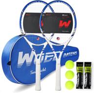 🎾 premium 2 player pro tennis racket set with accessories & bag - ideal for beginners and professionals, 27 inch speed racquet with 3 balls, vibration dampeners, overgrips logo