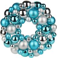 🎄 sparkling christmas ball wreath 13" - baby blue & silver ornaments for festive door and wall decoration logo