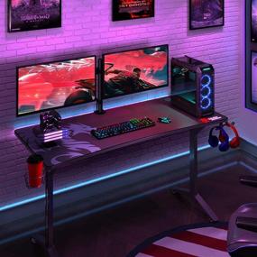 img 3 attached to Enhance Your Gaming Experience with the Seven Warrior Gaming Desk 60INCH: Dual Monitor Mount, Carbon Fiber Surface, Full Desk Mouse Pad, Ergonomic Y Shaped Design, Outlet Organizer, Gaming Rack