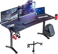 enhance your gaming experience with the seven warrior gaming desk 60inch: dual monitor mount, carbon fiber surface, full desk mouse pad, ergonomic y shaped design, outlet organizer, gaming rack logo