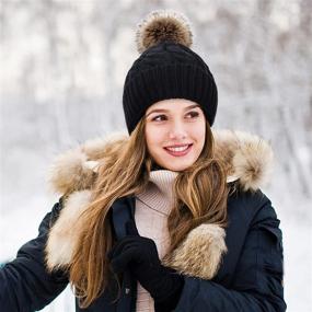 img 1 attached to 🧣 Stylish Winter Knit Beanie Hat for Women - Livingston Soft and Warm Skull Cap with Faux Fur Pom Pom