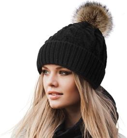 img 4 attached to 🧣 Stylish Winter Knit Beanie Hat for Women - Livingston Soft and Warm Skull Cap with Faux Fur Pom Pom