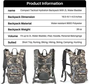 img 1 attached to 🦈 SHARKMOUTH Tactical MOLLE Hydration Pack Backpack 900D with 2L Leak-Proof Water Bladder, Insulated to Keep Liquids Cool for Up to 4 Hours, Daypack for Hiking, Cycling, Running, Hunting, with USA Flag Patch