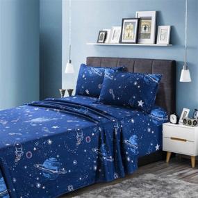 img 4 attached to KFZ Space Travel Twin Sheet Set: Blue Planet Print Mattress Set for Kids Bed Frame