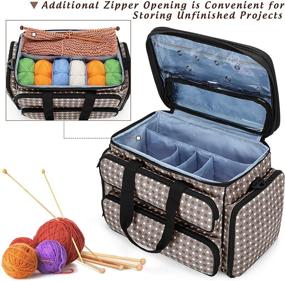 img 3 attached to 🧶 YARWO Knitting Yarn Bag – Portable Crochet Storage Tote with Double Top Cover and Yarn Holes for Knitting Needles (Fits up to 14”) – Ideal for Unfinished Projects, Skeins of Yarn, and More – Gray Dots
