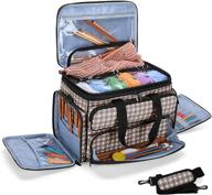 🧶 yarwo knitting yarn bag – portable crochet storage tote with double top cover and yarn holes for knitting needles (fits up to 14”) – ideal for unfinished projects, skeins of yarn, and more – gray dots logo