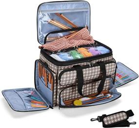 img 4 attached to 🧶 YARWO Knitting Yarn Bag – Portable Crochet Storage Tote with Double Top Cover and Yarn Holes for Knitting Needles (Fits up to 14”) – Ideal for Unfinished Projects, Skeins of Yarn, and More – Gray Dots