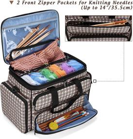 img 2 attached to 🧶 YARWO Knitting Yarn Bag – Portable Crochet Storage Tote with Double Top Cover and Yarn Holes for Knitting Needles (Fits up to 14”) – Ideal for Unfinished Projects, Skeins of Yarn, and More – Gray Dots