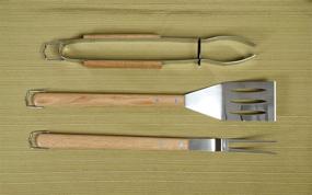 img 1 attached to 🍴 Premium Oval Pro Stainless Steel Utensil Set with Oak Handles – Fork, Spatula, and Tong Tools