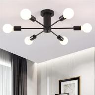 💡 modern-industrial style semi flush mount ceiling light fixture, ylchytdzsw 6 lights, black color – perfect for kitchen, dining room, living room, bedroom логотип