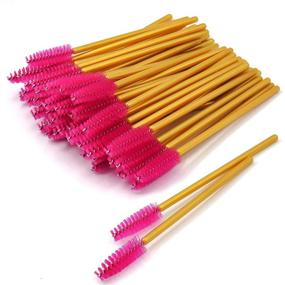 img 4 attached to GreenLife Multicolor Disposable Eyelash Brush Eyebrow Brush Kit - 💚 50 pcs Mascara Wands with Gold Handle and Rose Brush Head