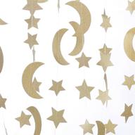 🌟 zooyoo glitter paper garland moon and stars ornaments: sparkling gold decor for parties and events – 2 pack, 10ft logo