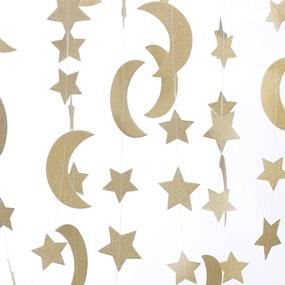 img 4 attached to 🌟 ZOOYOO Glitter Paper Garland Moon and Stars Ornaments: Sparkling Gold Decor for Parties and Events – 2 Pack, 10ft