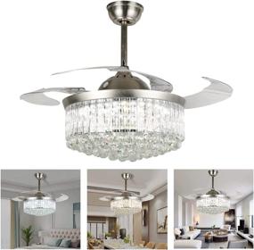 img 3 attached to ✨ 42" Crystal Ceiling Fan with Retractable Blades: Modern Chandelier Fan with Invisible LED Lights and Remote Control - Brushed Nickel