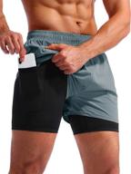 🏃 pudolla men's 2 in 1 running shorts: quick dry gym athletic workout shorts with phone pockets - 5 inch length logo