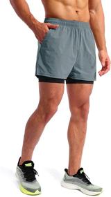 img 2 attached to 🏃 Pudolla Men's 2 in 1 Running Shorts: Quick Dry Gym Athletic Workout Shorts with Phone Pockets - 5 Inch Length