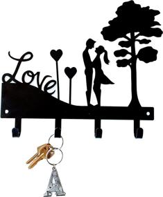 img 3 attached to 💑 Love Couple Key Holder: Stylish Black Metal Wall Mount Key Organizer with 4 Hooks - Perfect Housewarming Gift!