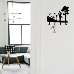 img 1 attached to 💑 Love Couple Key Holder: Stylish Black Metal Wall Mount Key Organizer with 4 Hooks - Perfect Housewarming Gift!