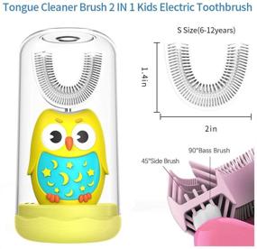 img 2 attached to 🦷 Ultimate Kids Electric Toothbrush: Wireless Charging, U-Shaped Brush Head, Smart Timer & IPX7 Waterproof – Cartoon Model for 6-12 Years (Yellow)