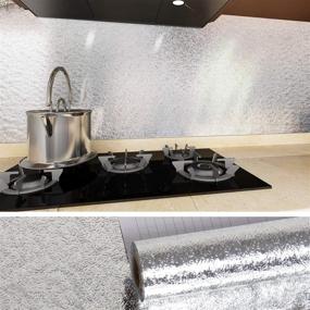 img 1 attached to 🔥 VEELIKE Kitchen Backsplash Wallpaper: Self-Adhesive Aluminum Foil Contact Paper for Heat Resistance and Oil-Proof Countertop Protection (15.74×118.11 inches)