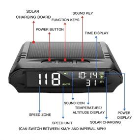 img 2 attached to 🚗 Универсальное беспроводное автомобильное приборное Head Up Display (HUD): спидометр в милях в час, заряжается солнечной энергией/аккумулятором/USB, часы, сигнал тревоги при превышении скорости, предупреждение об утомлении водителя, температура и высота