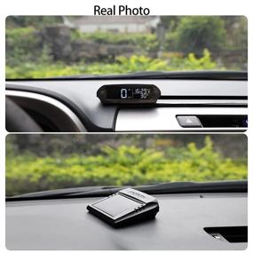 img 1 attached to 🚗 Универсальное беспроводное автомобильное приборное Head Up Display (HUD): спидометр в милях в час, заряжается солнечной энергией/аккумулятором/USB, часы, сигнал тревоги при превышении скорости, предупреждение об утомлении водителя, температура и высота