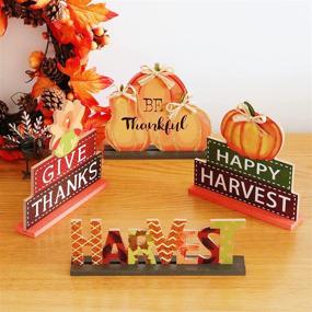 img 3 attached to 🍂 Hanizi 4 Pack Wooden Decorative Signs: Perfect Harvest Party Thanksgiving Table Decoration Centerpieces