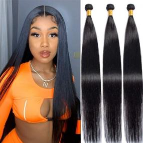 img 4 attached to VIPbeauty Brazilian Long Silky Straight Weave 16 16 16 Inch, 3 Bundles of Virgin Human Hair Extensions, VIPbeauty 100% Unprocessed 10a Natural Color Hair Weft Bundles