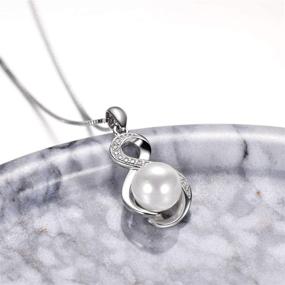 img 2 attached to 🔱 Women Girls' 925 Sterling Silver Pearl Pendant Necklace, Cross Lucky Knot and Infinity Pendant with Cubic Zirconia, Perfect Anniversary Birthday Gifts for Her - 18''+2''