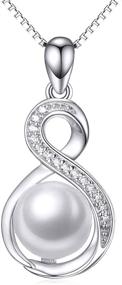 img 4 attached to 🔱 Women Girls' 925 Sterling Silver Pearl Pendant Necklace, Cross Lucky Knot and Infinity Pendant with Cubic Zirconia, Perfect Anniversary Birthday Gifts for Her - 18''+2''