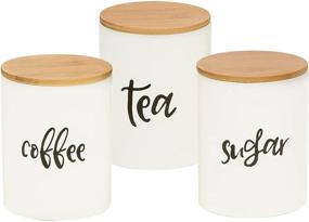 img 4 attached to Airtight Ceramic Canisters with Bamboo Lid for Coffee, Sugar, and Tea Storage - Set of 3, 24.68 FL OZ (730 ML)