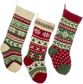 img 1 attached to 🎄 Kurt Adler Heavy Knit Snowflake and Christmas Tree Stocking - 3 Assorted: Festive Holiday Decor for a Merry Christmas Celebration