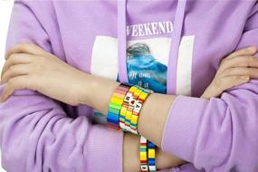 img 2 attached to 🌈 Allzedream Colorful Tile Beads Enamel Stretch Bangle - Elastic Stackable Colorblock Bracelet