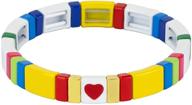 🌈 allzedream colorful tile beads enamel stretch bangle - elastic stackable colorblock bracelet logo