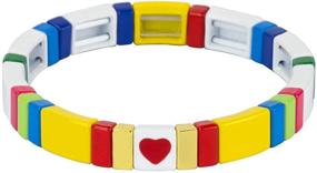 img 4 attached to 🌈 Allzedream Colorful Tile Beads Enamel Stretch Bangle - Elastic Stackable Colorblock Bracelet