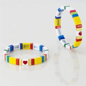 img 1 attached to 🌈 Allzedream Colorful Tile Beads Enamel Stretch Bangle - Elastic Stackable Colorblock Bracelet