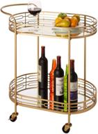 🍾 glitzhome gold bar cart - 2-tier 30.75" h oval rolling serving cart with mirrored glass top, 4 wheels - deluxe tray design for kitchen, living room, hotel - ideal for wine/tea serving logo