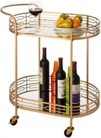 img 4 attached to 🍾 Glitzhome Gold Bar Cart - 2-Tier 30.75" H Oval Rolling Serving Cart with Mirrored Glass Top, 4 Wheels - Deluxe Tray Design for Kitchen, Living Room, Hotel - Ideal for Wine/Tea Serving